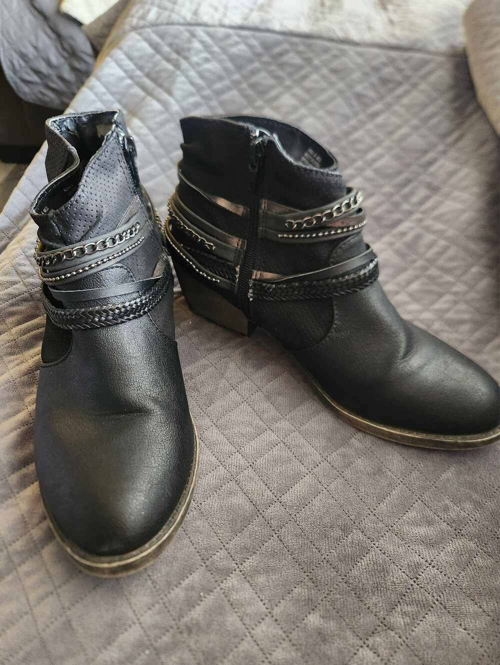 SO Women's Black Ankle Boots with Decorative Straps